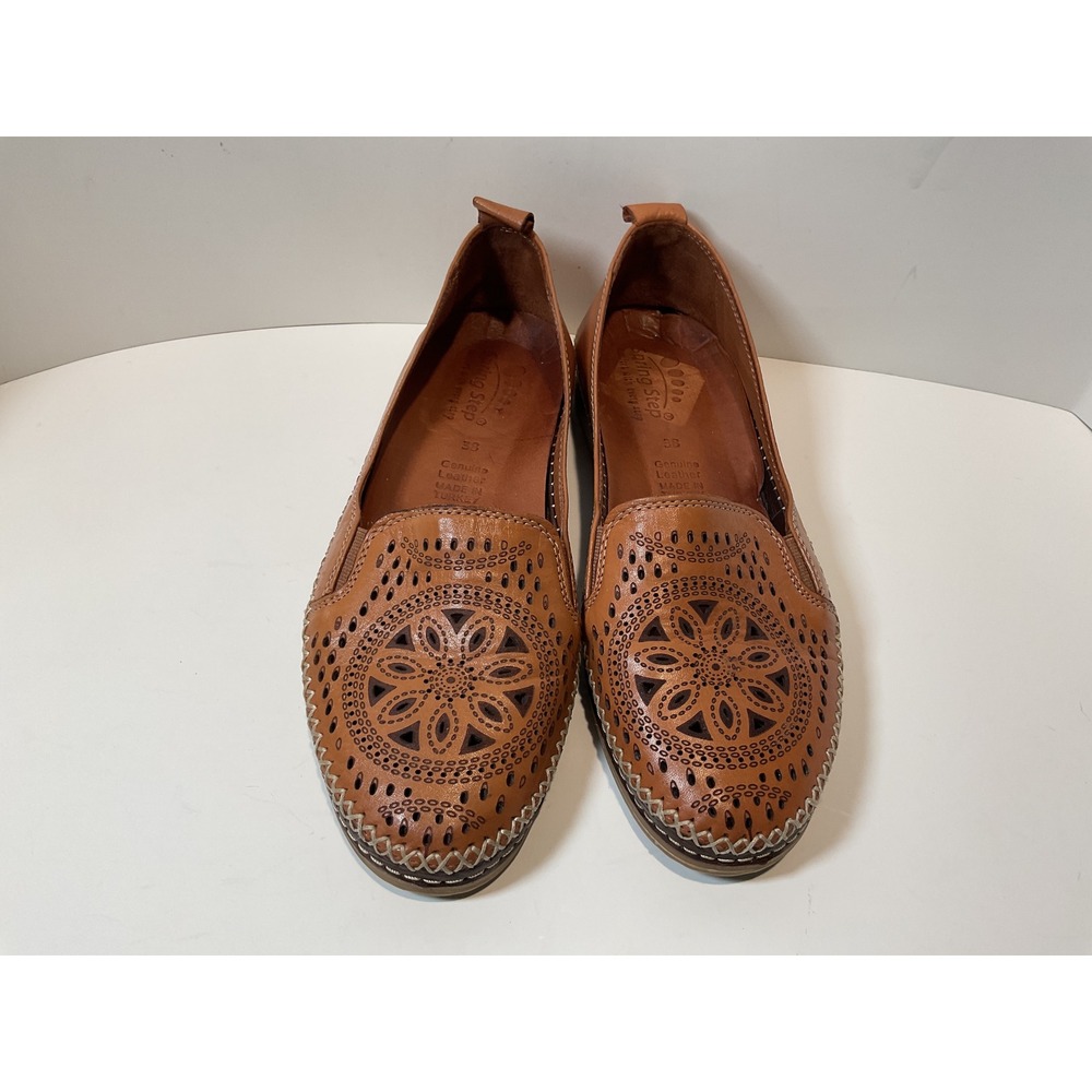 Spring Step Women's Leather Cutout Loafer Flats Shoes Brown Size 38